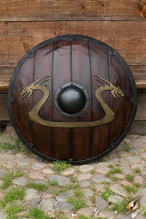Bouclier Viking Dragon – Bouclier rond GN décor dragon doré