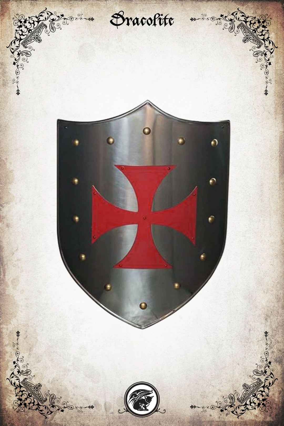 Bouclier métal templier croix rouge