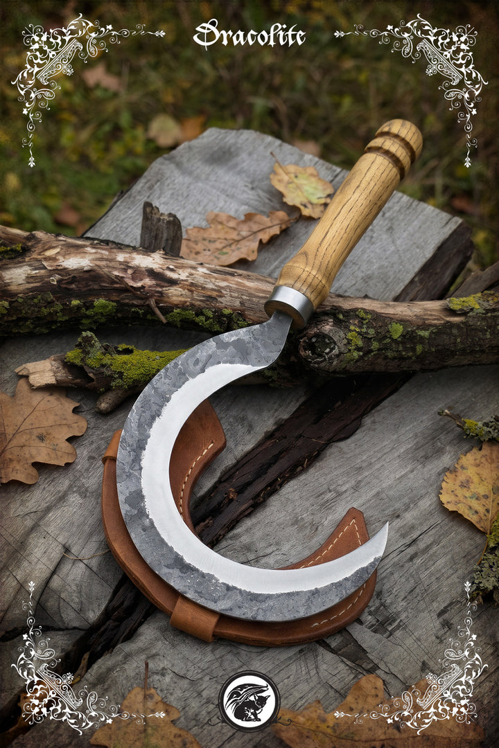 Forged Viking knife - Engraved bone and wood handle