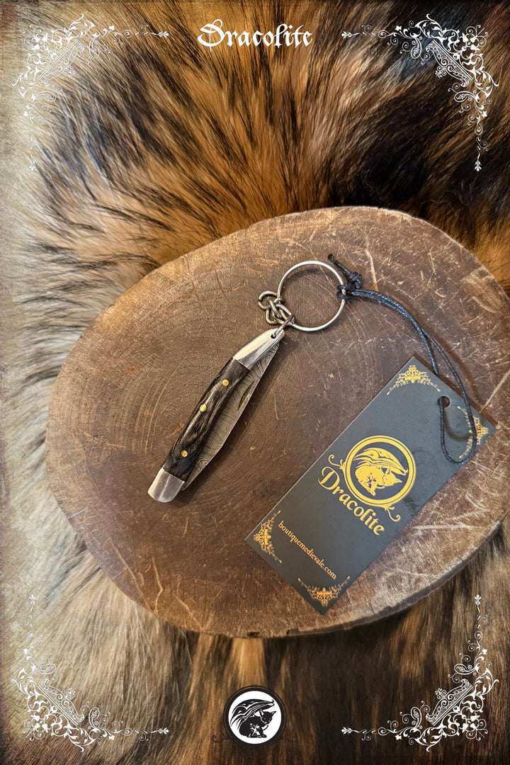 Porte-clés mini couteau pliant – lame motif damassé