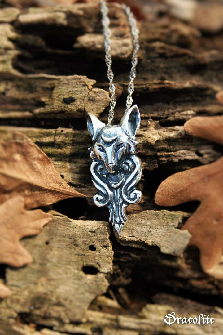 Pendentif Renard Mythique avec Lune en Argent Sterling